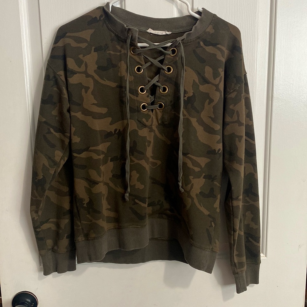 Camo Lace Up Sweatshirt
